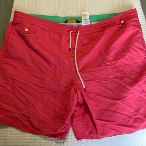 Polo by Ralph Lauren Men's Bright Pink Swim Trunks with Green Liner